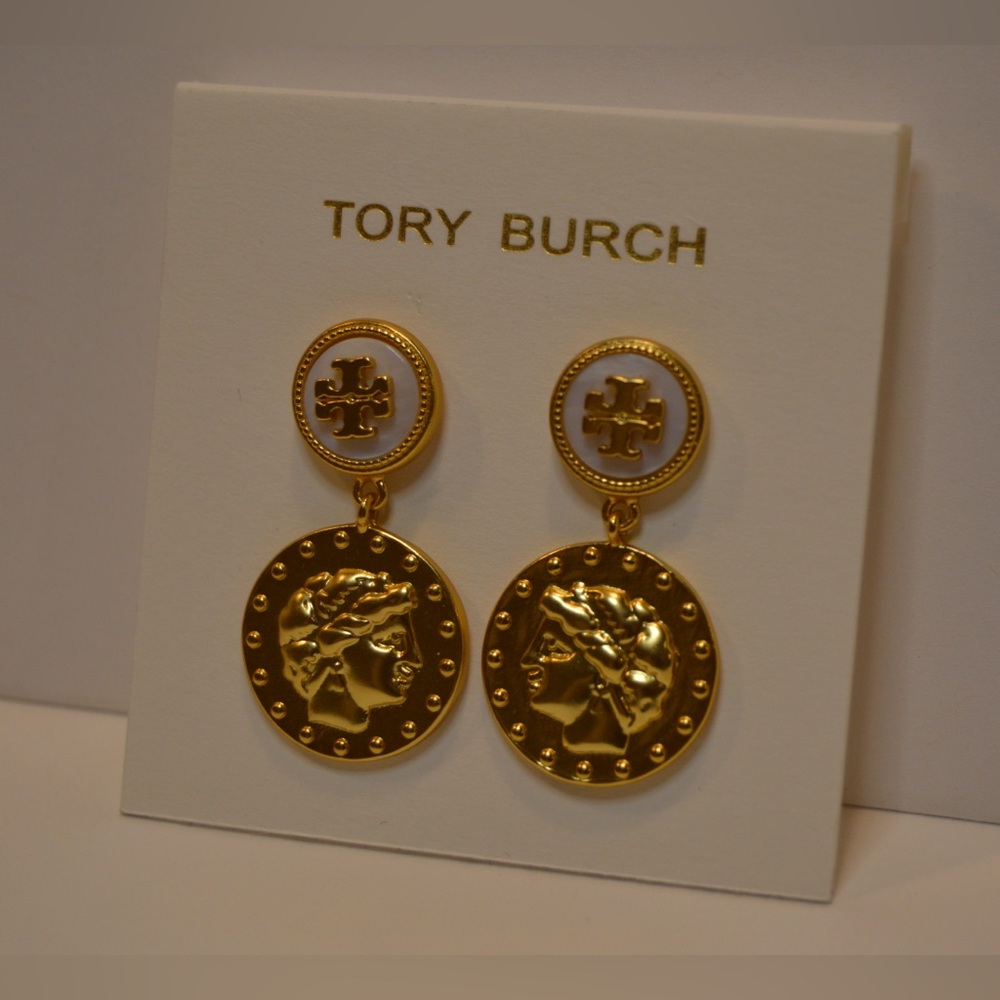 Tory Burch ‘Miller Coin Drop Earrings’ Gold Tone, Brand New.